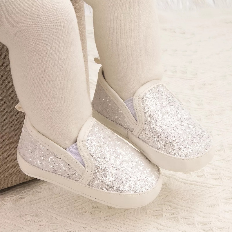 First Walker Sequin High Quality Moccasins Casual Comfortable Soft sole Flat Lazy Loafers baby toddler girl shoes White